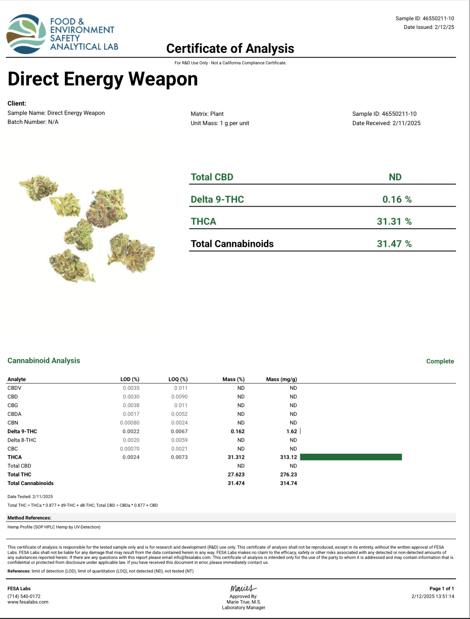 Direct Energy Weapon 31.31% THCa Hemp Flower (Light Dep) Sativa