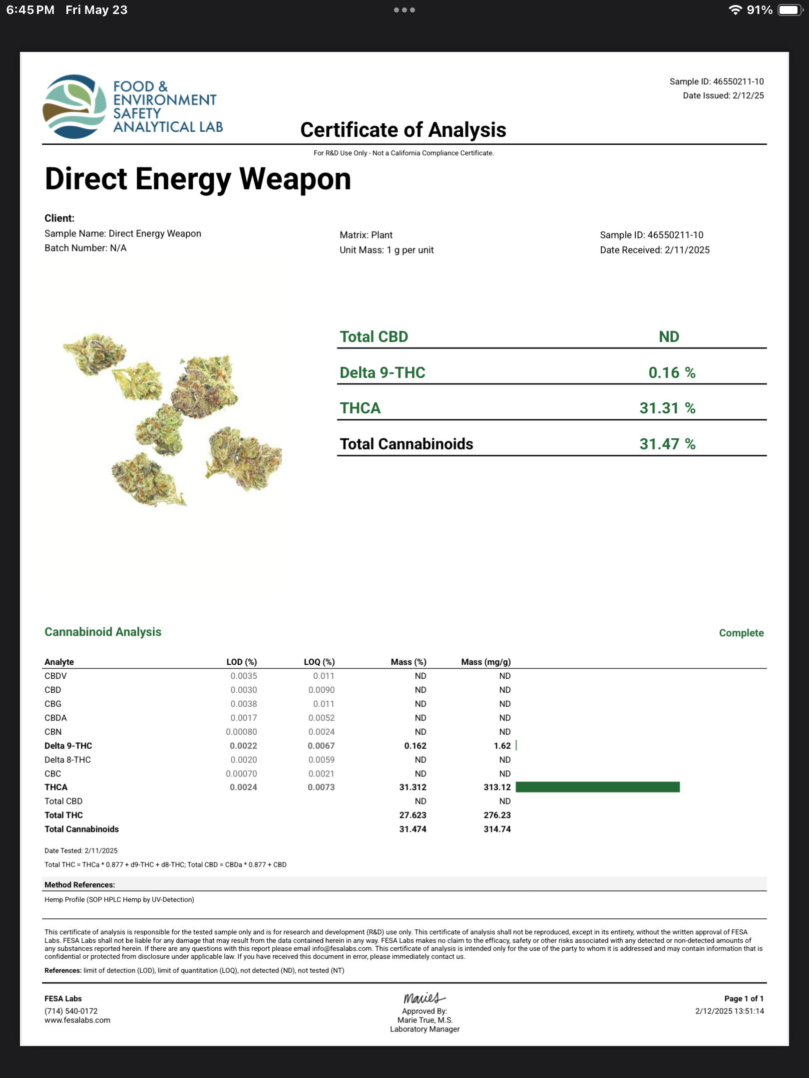 Direct Energy Weapon 31.31% THCa Hemp Flower