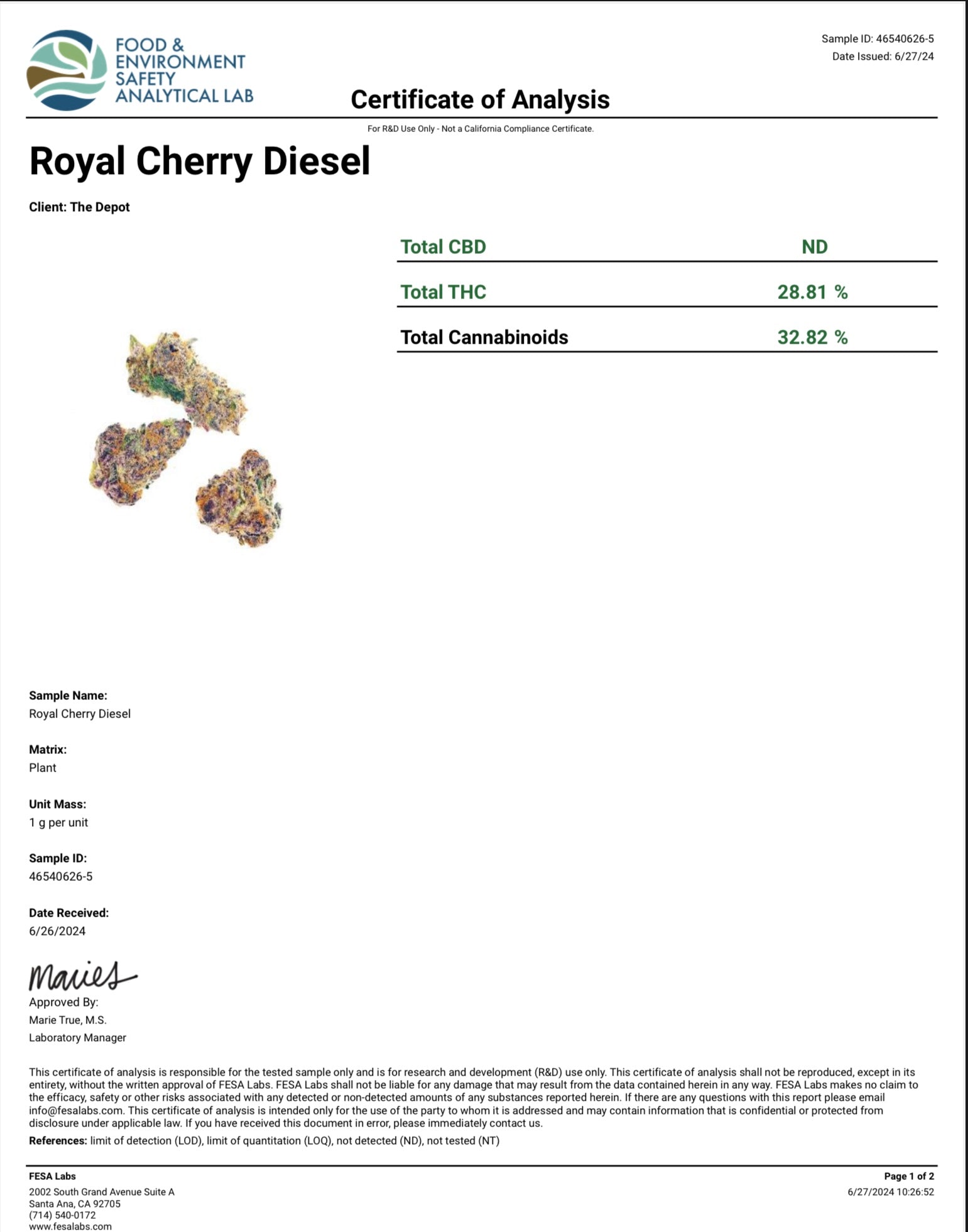 Royal Cherry Diesel 32.639% THCa Hemp Flower 1.25 grams Pre-rolls