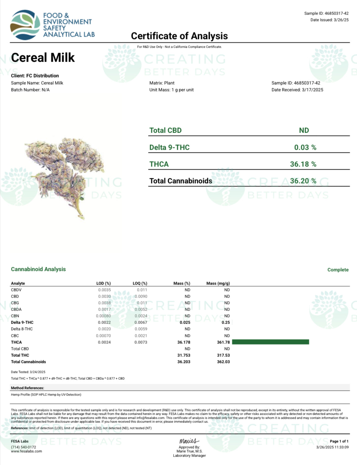 Cereal Milk ~ Smalls 36.18% THCa Flower (Exotic Indoor PR) Hybrid