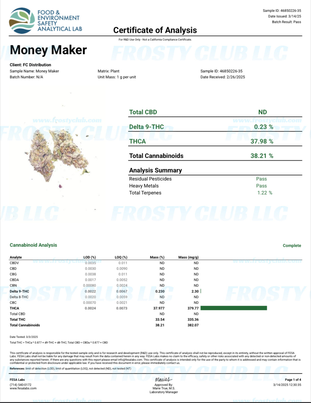Money Maker ~ smalls/med 37.98% THCa Hemp Flower (Exotic Indoor) Indica